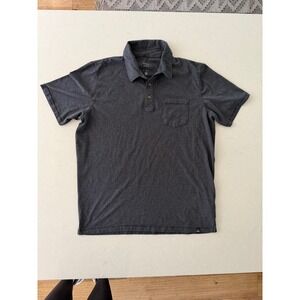 Prana Mens Striped Polo Shirt Gray Black Short Sleeve Chest Pocket Size M